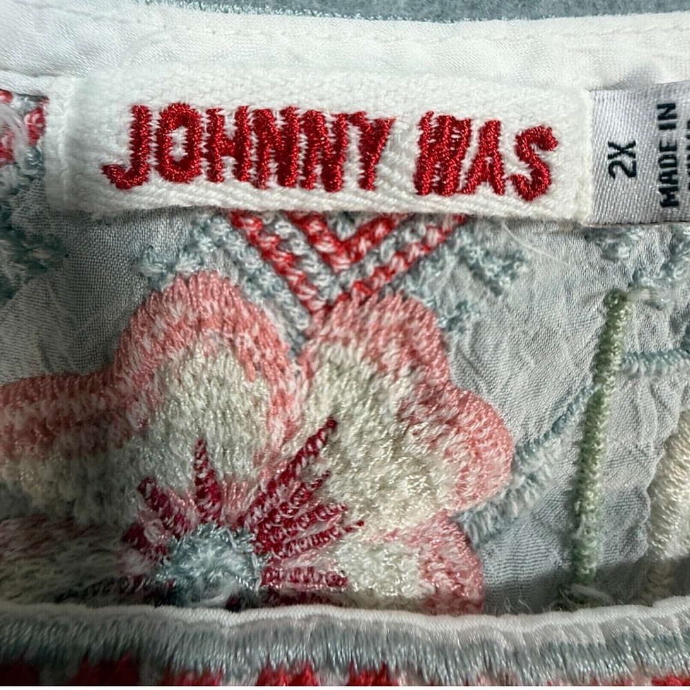 Johnny Was White Floral Embroidered Tunic with Pink and Red Accents - Picture 4 of 16